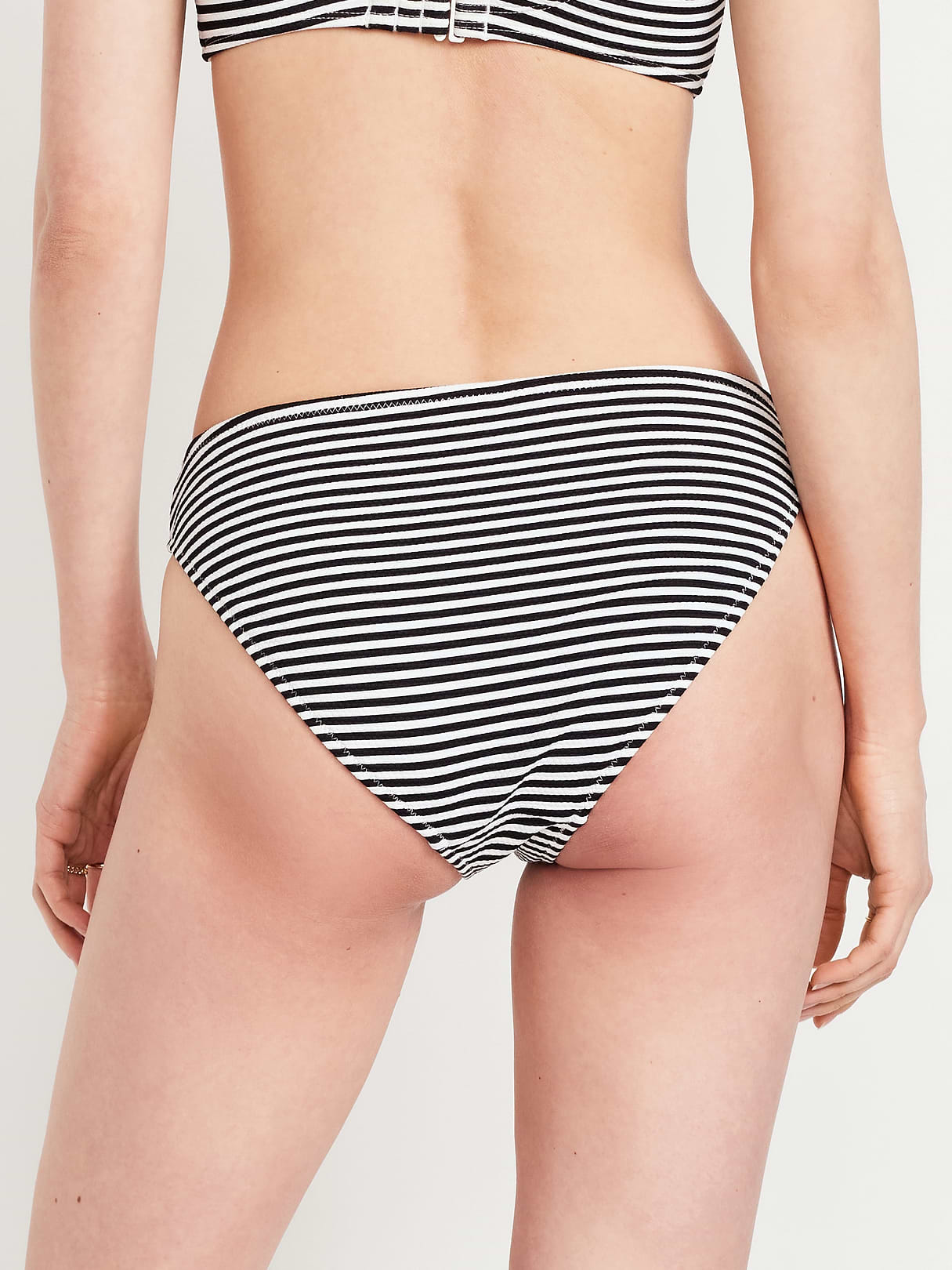 Mid-Rise Bikini Swim Bottoms - Black White Stripe