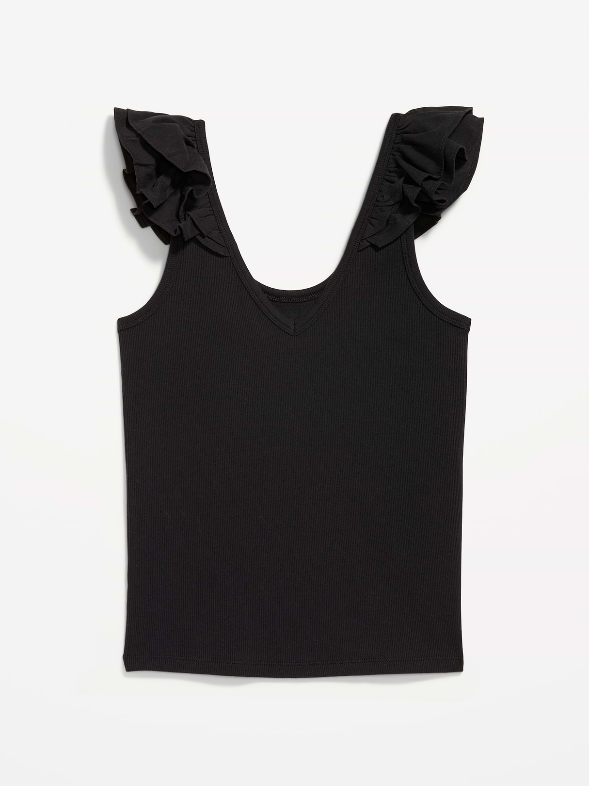 Ruffle-Trim Mixed Material Top - Black Jack