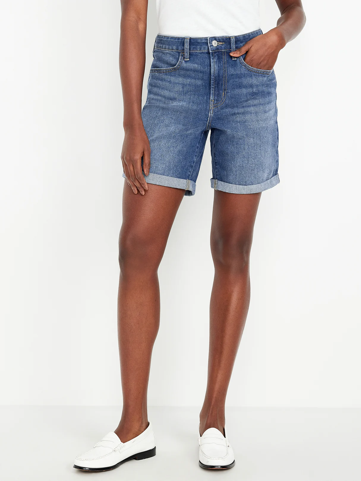 High-Waisted OG Jean Shorts -- 7-inch inseam - Medium Wash