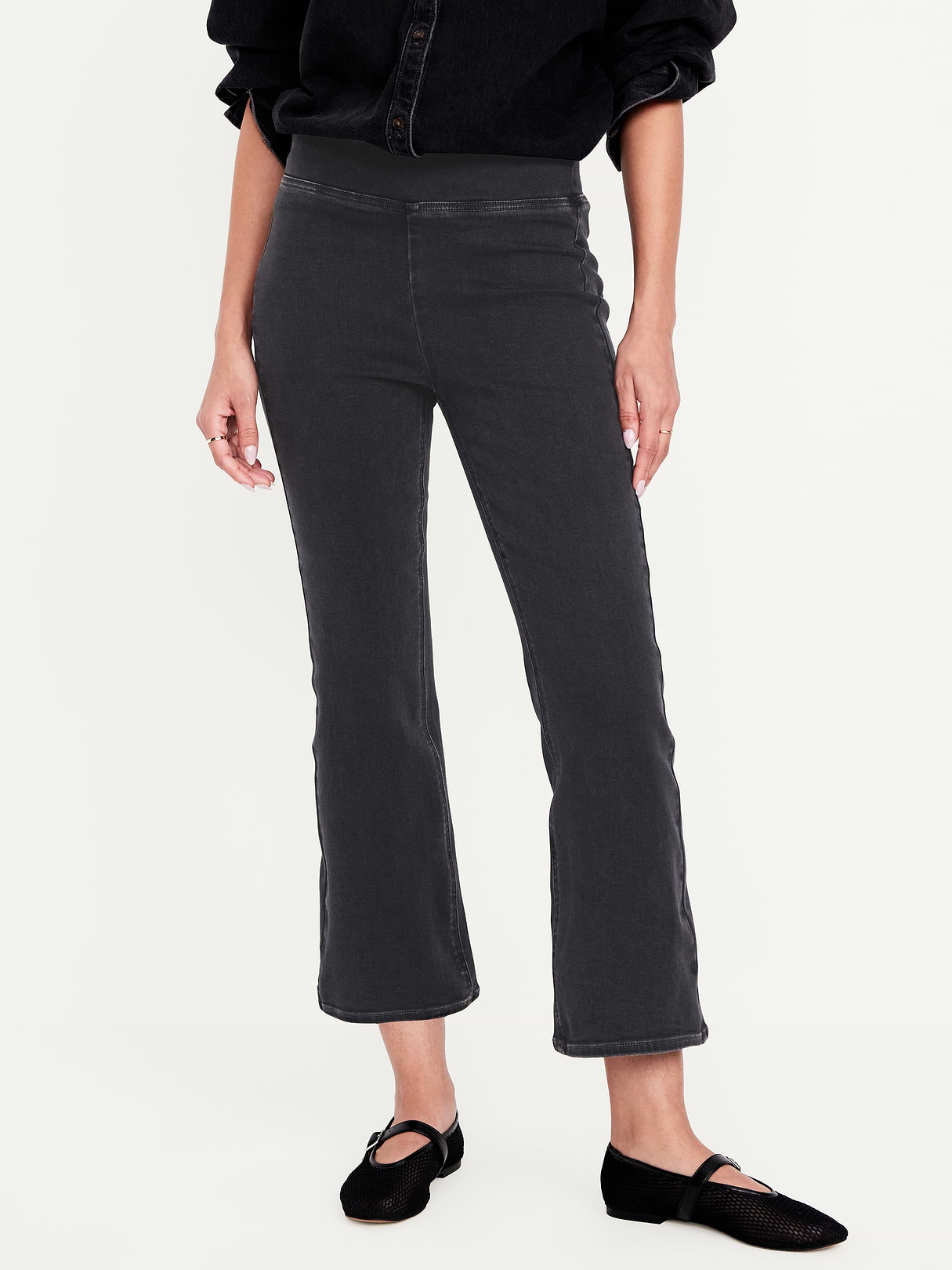 High-Waisted Weekender Pull-On Crop Flare Jeans - Dark Gray