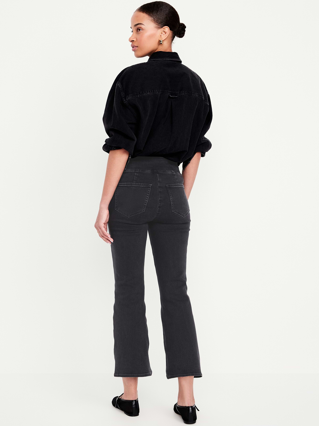 High-Waisted Weekender Pull-On Crop Flare Jeans - Dark Gray