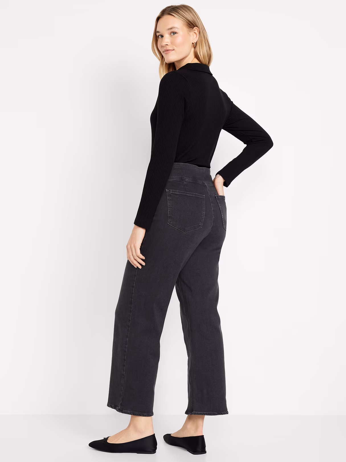 High-Waisted Weekender Pull-On Crop Wide-Leg Jeans - Dark Gray