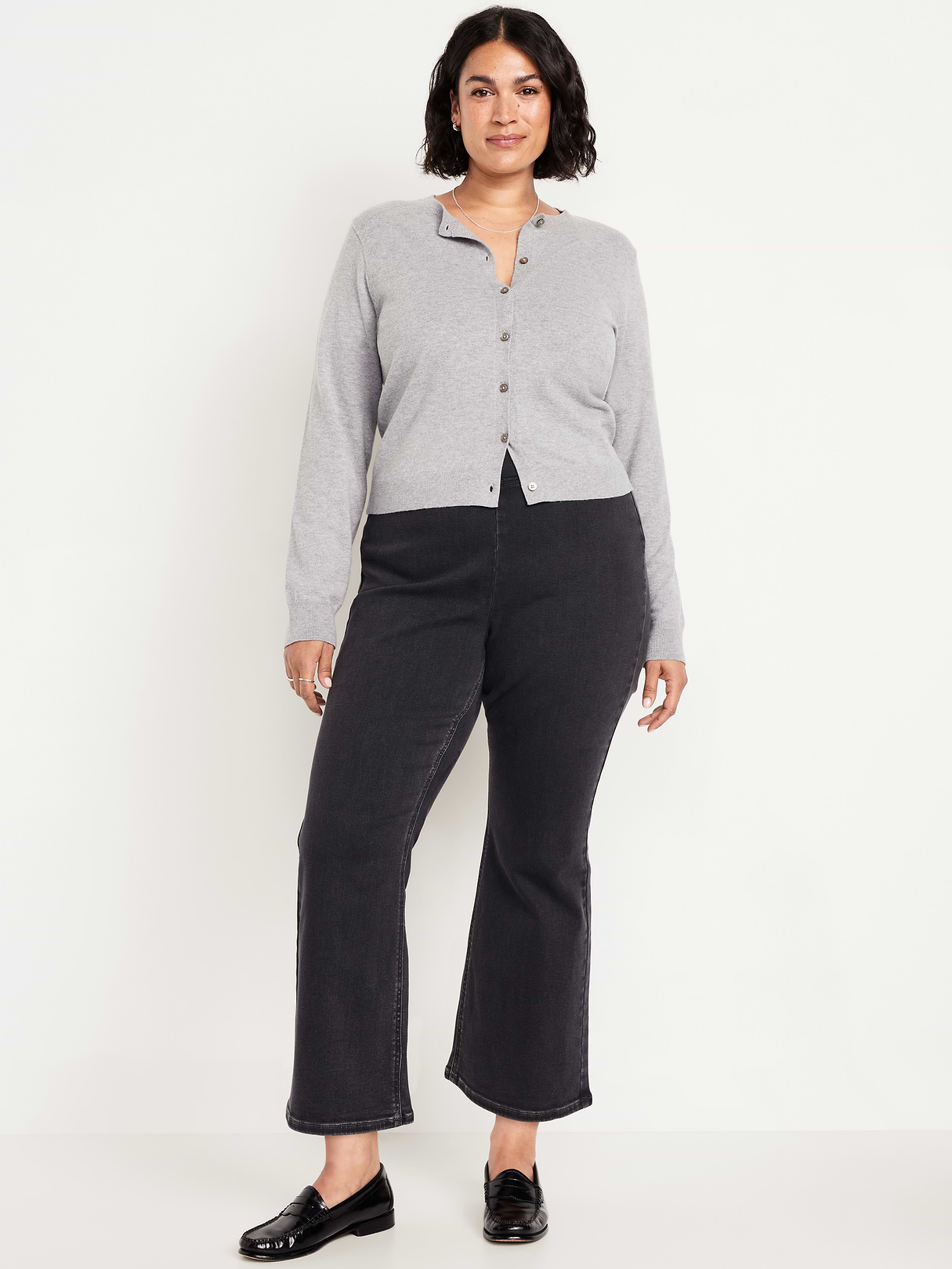High-Waisted Weekender Pull-On Crop Flare Jeans - Dark Gray
