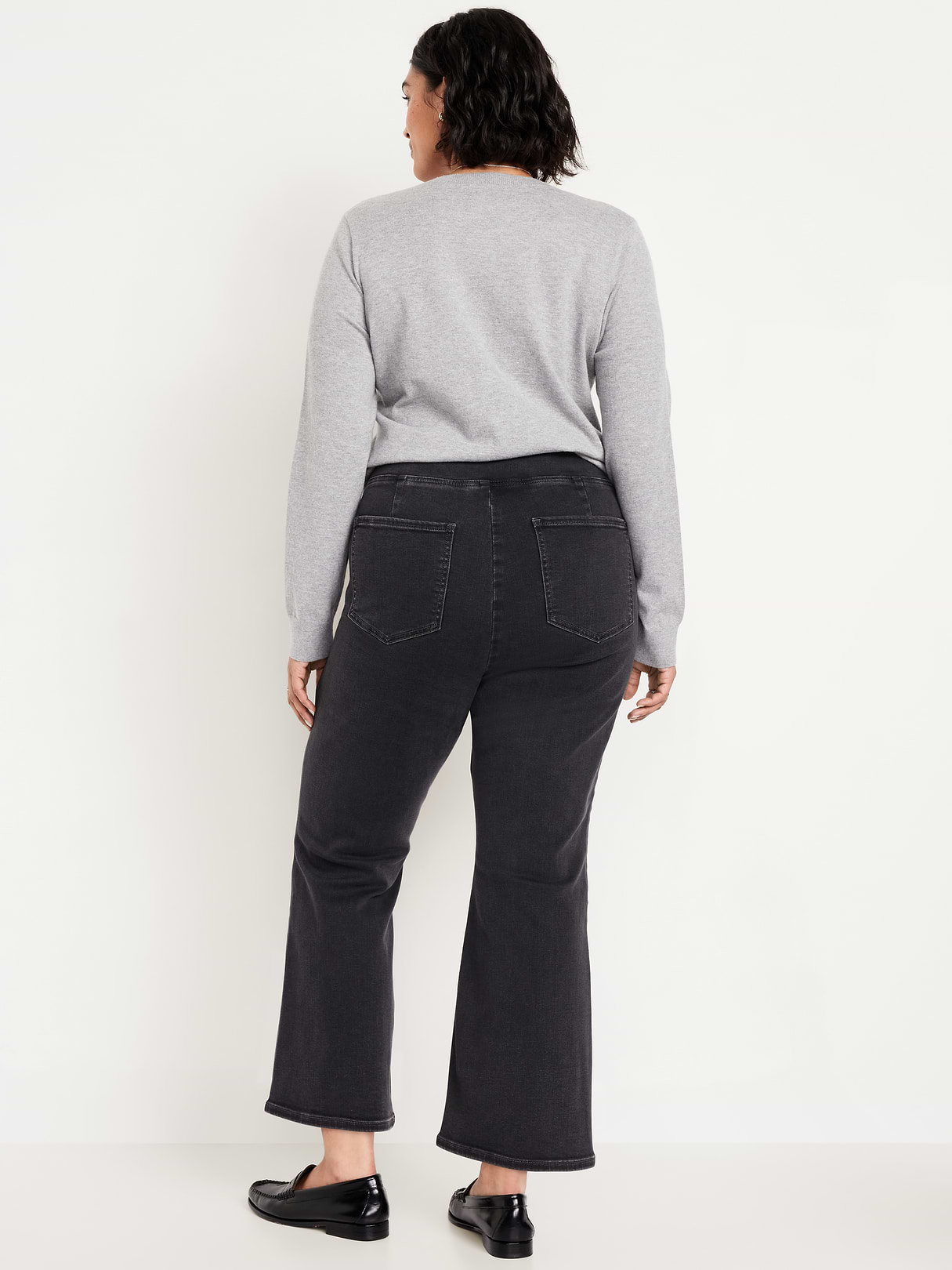 High-Waisted Weekender Pull-On Crop Flare Jeans - Dark Gray