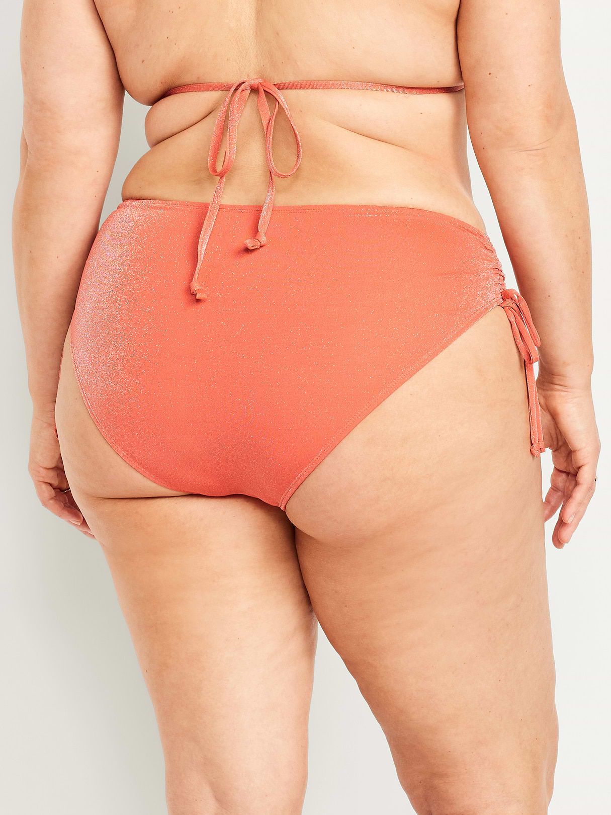 Mid-Rise Side-Tie Shine Bikini Swim Bottoms - Coral Tropics