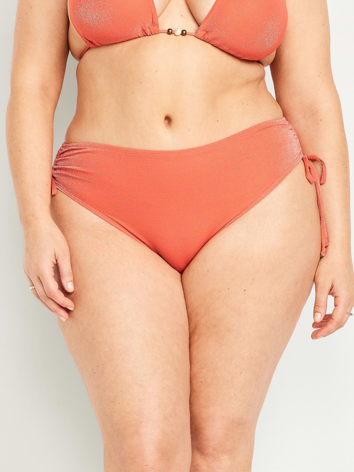 Mid-Rise Side-Tie Shine Bikini Swim Bottoms - Coral Tropics