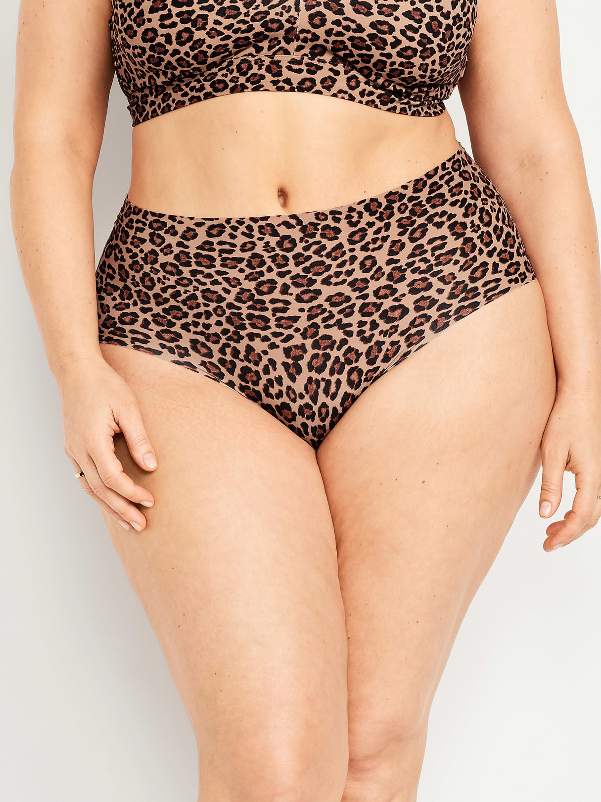 High-Waisted No-Show Brief Underwear - Cheetah Brown