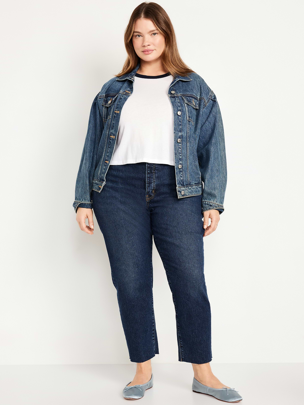 Curvy High-Waisted OG Straight Ankle Jeans - Dark Wash Cutoff