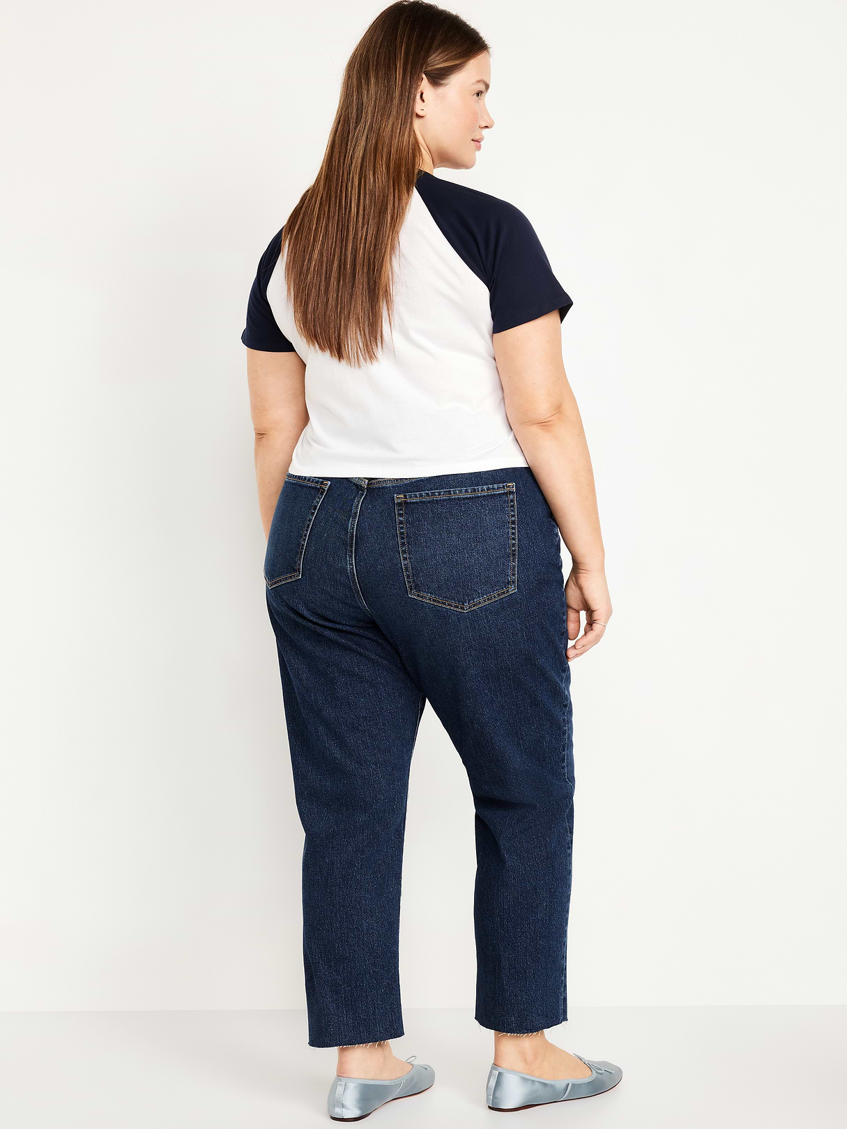 Curvy High-Waisted OG Straight Ankle Jeans - Dark Wash Cutoff