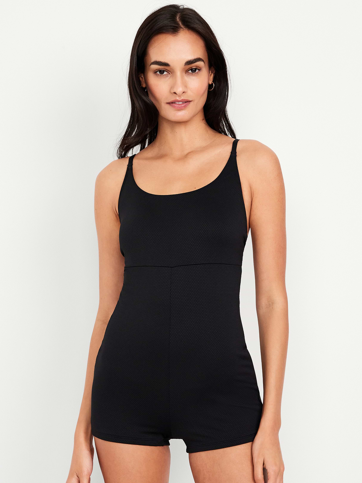 Textured Swim Romper - Black Jack