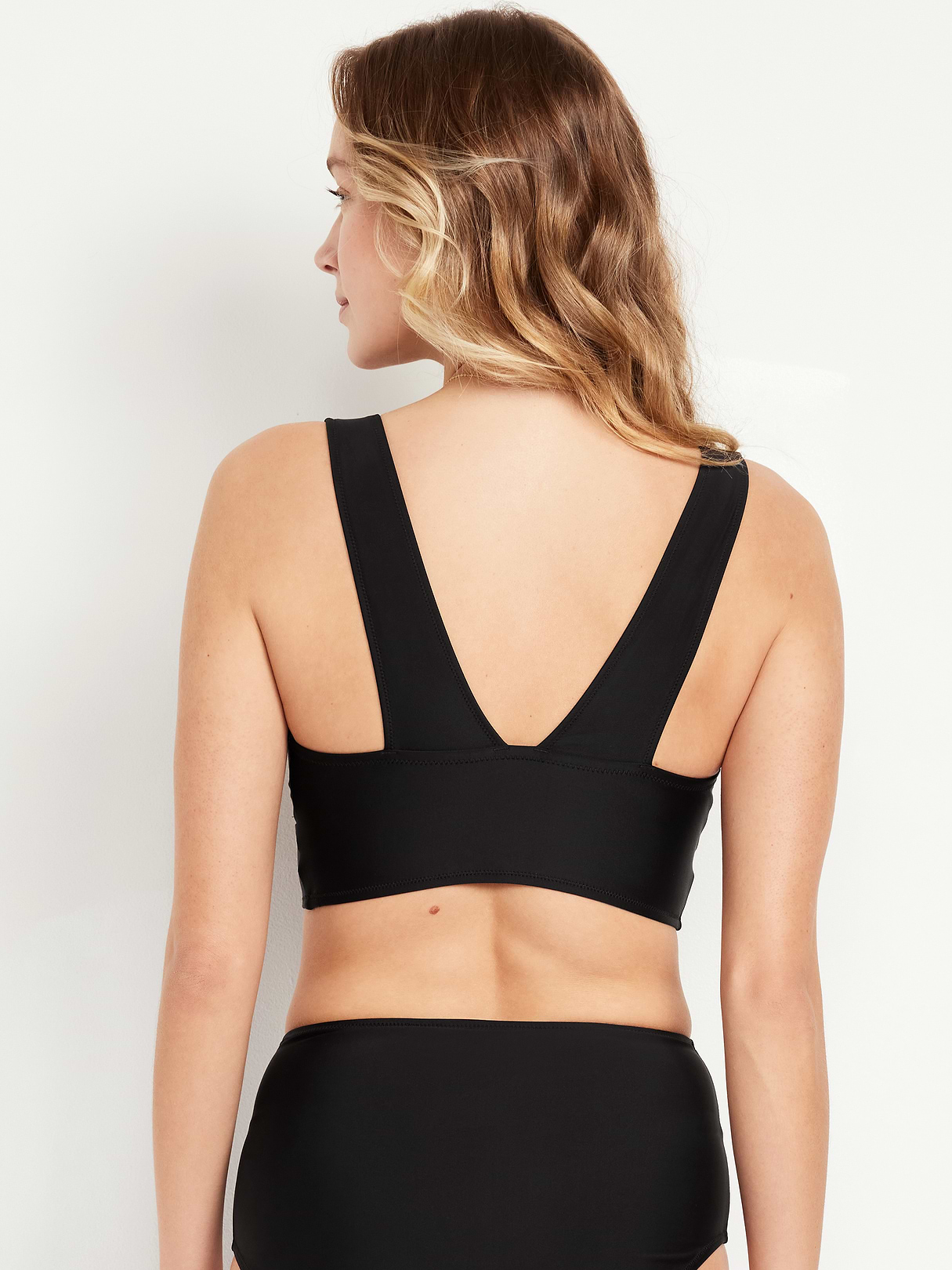 V-Neck Longline Bikini Swim Top - Light Black Heather
