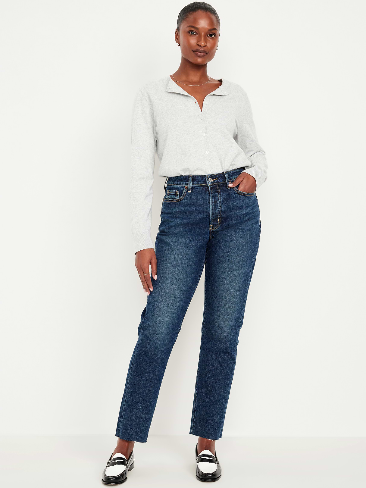 Curvy High-Waisted OG Straight Ankle Jeans - Dark Wash Cutoff