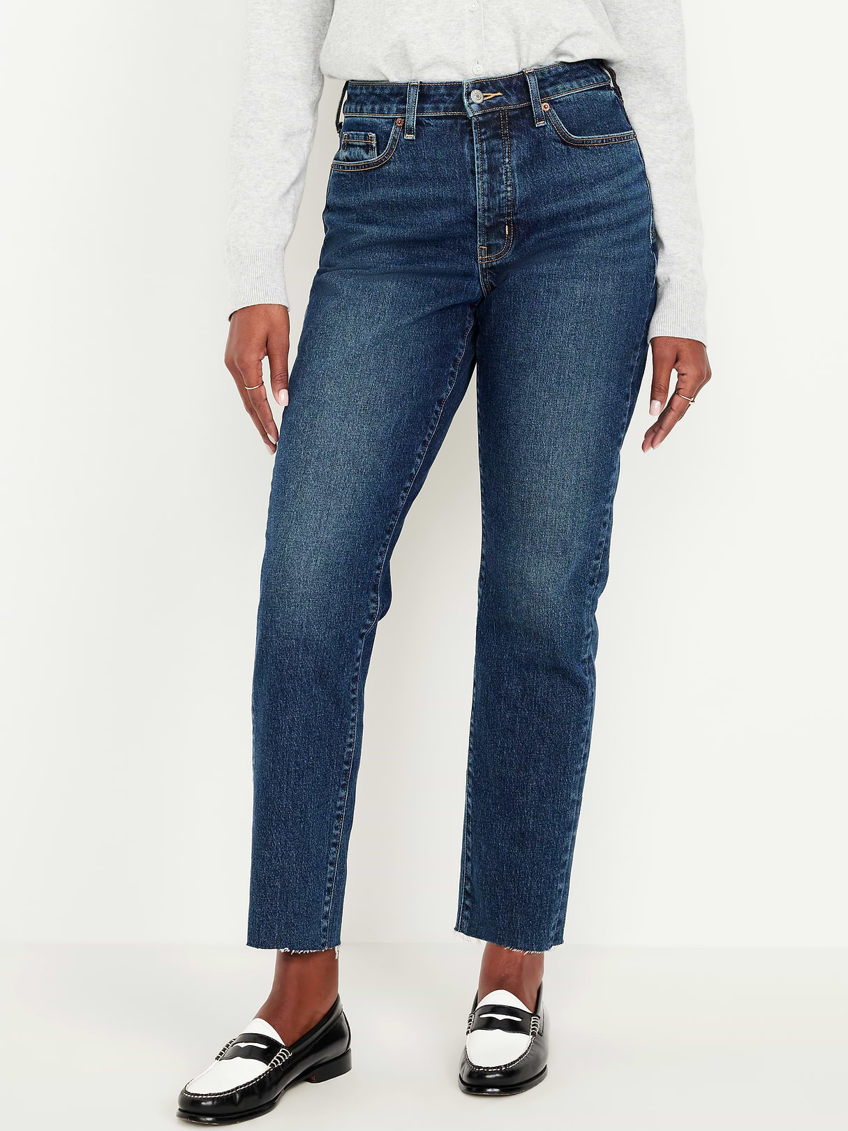 Curvy High-Waisted OG Straight Ankle Jeans - Dark Wash Cutoff