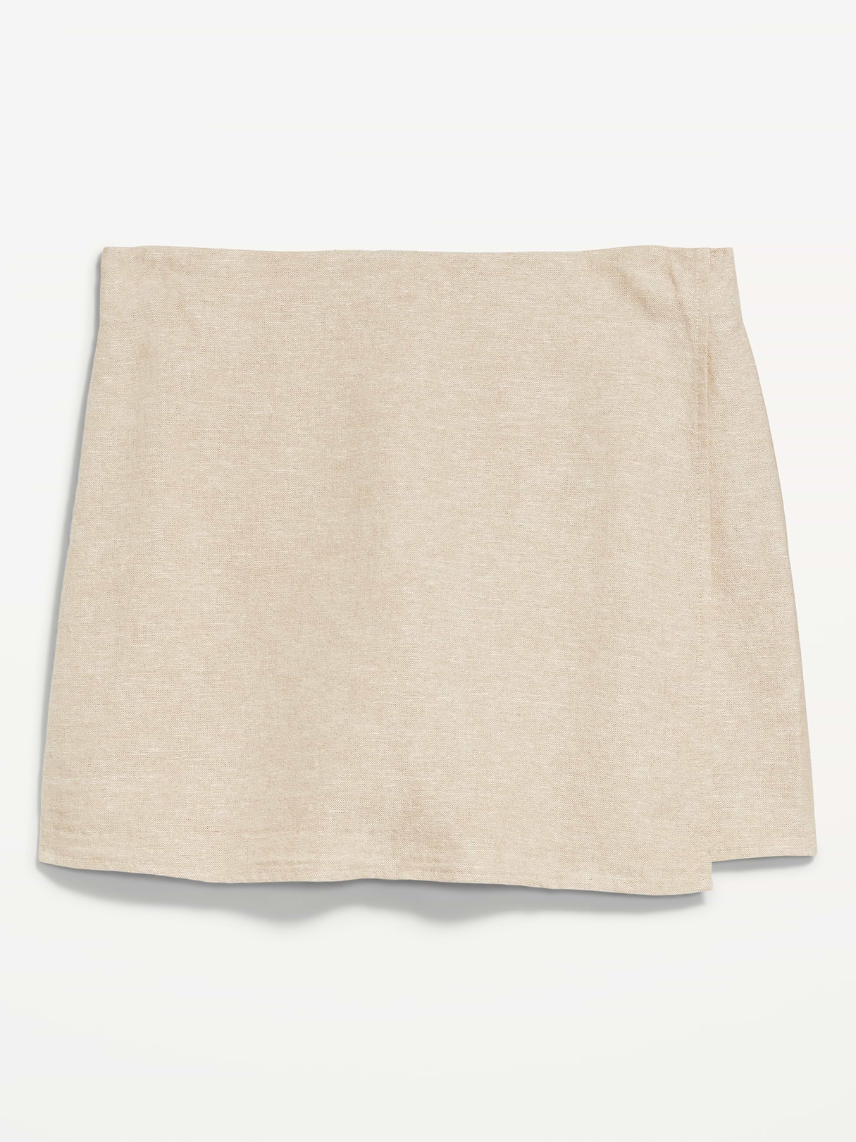 High-Waisted Faux-Wrap Linen-Blend Mini Skort - Neutral