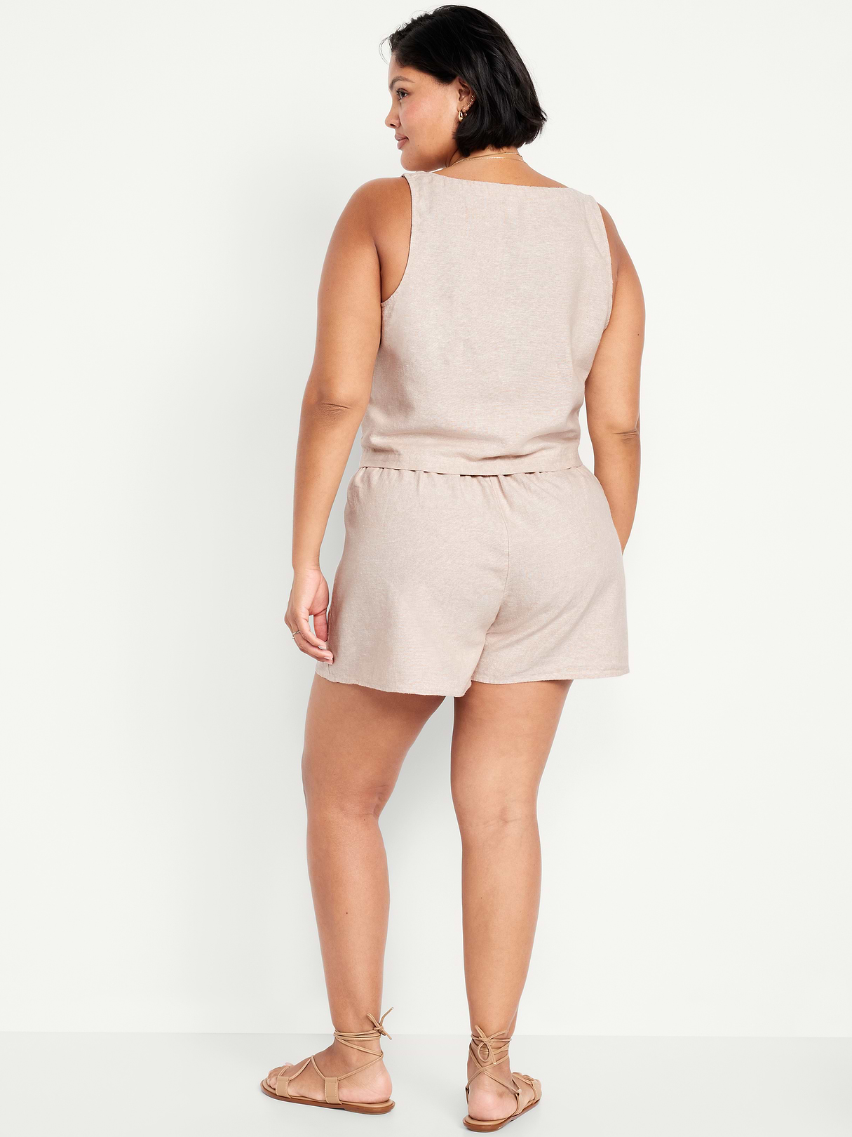 High-Waisted Faux-Wrap Linen-Blend Mini Skort - Neutral