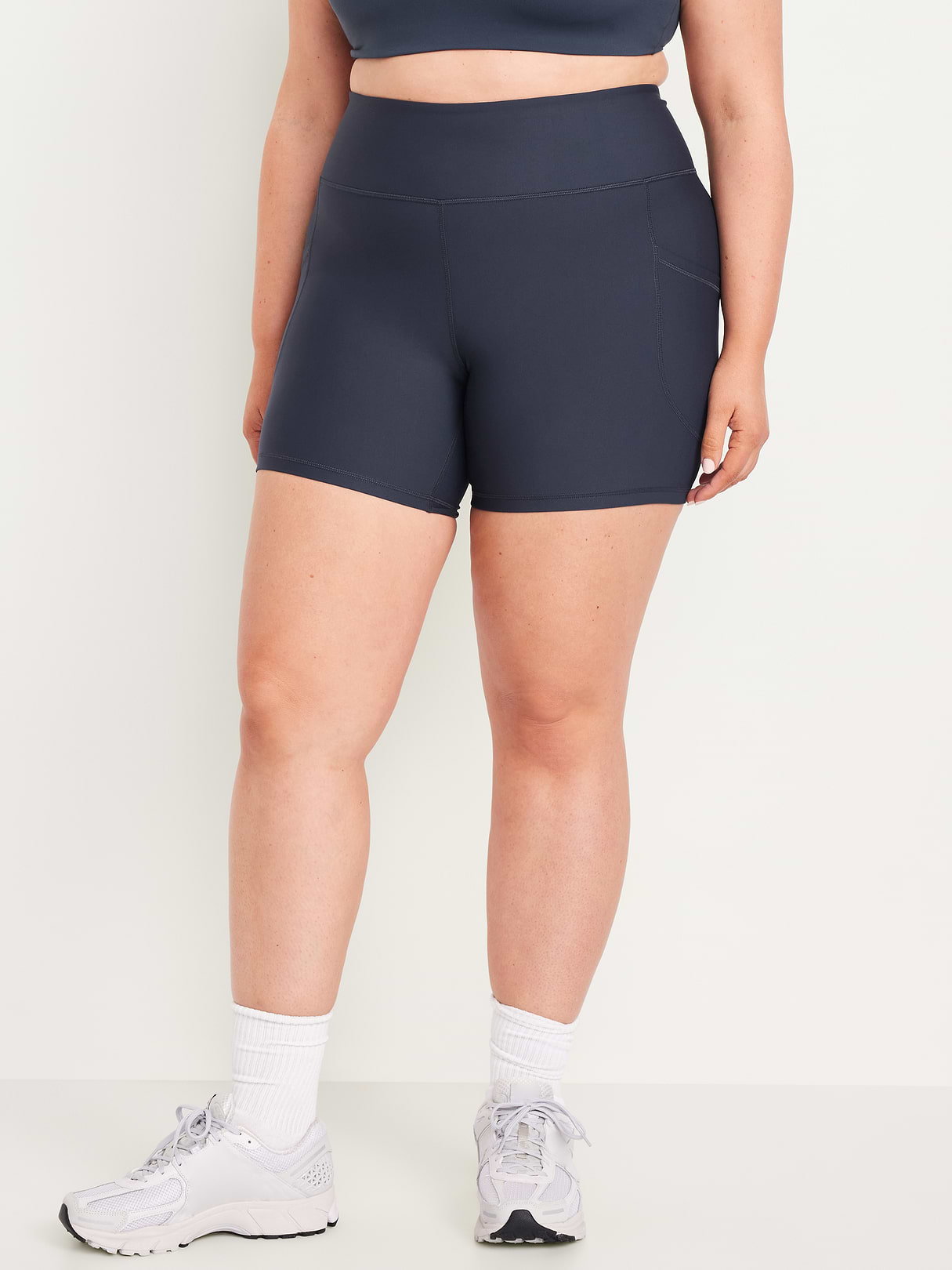 High-Waisted PowerSoft Pocket Biker Shorts -- 6-inch inseam - Dusk Navy