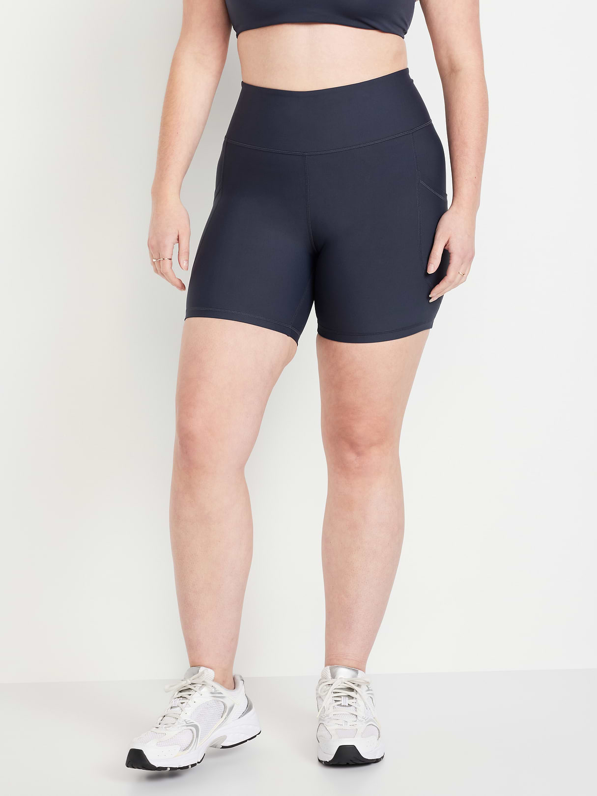 High-Waisted PowerSoft Pocket Biker Shorts -- 6-inch inseam - Dusk Navy