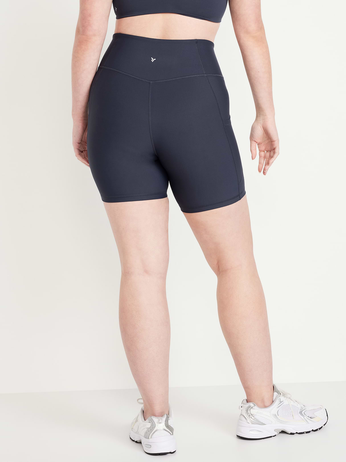 High-Waisted PowerSoft Pocket Biker Shorts -- 6-inch inseam - Dusk Navy