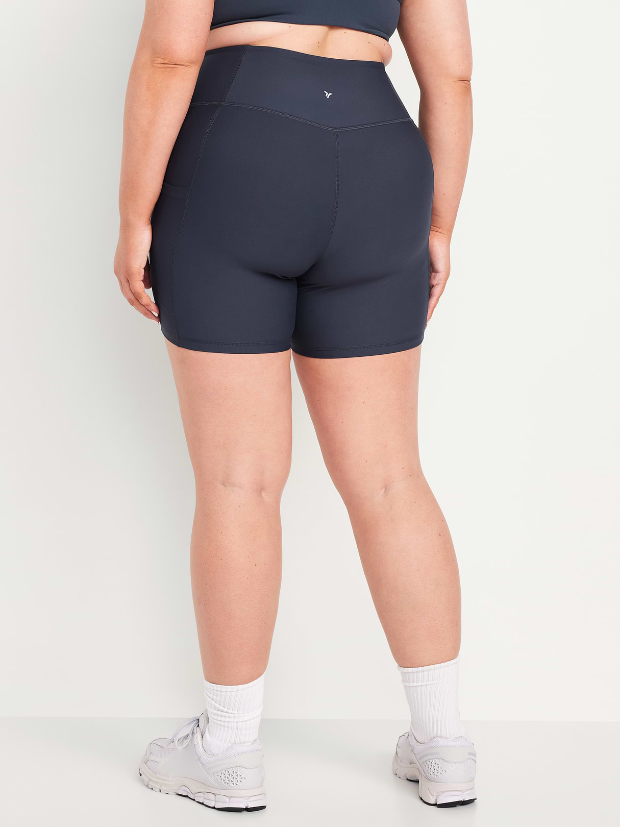 High-Waisted PowerSoft Pocket Biker Shorts -- 6-inch inseam - Dusk Navy