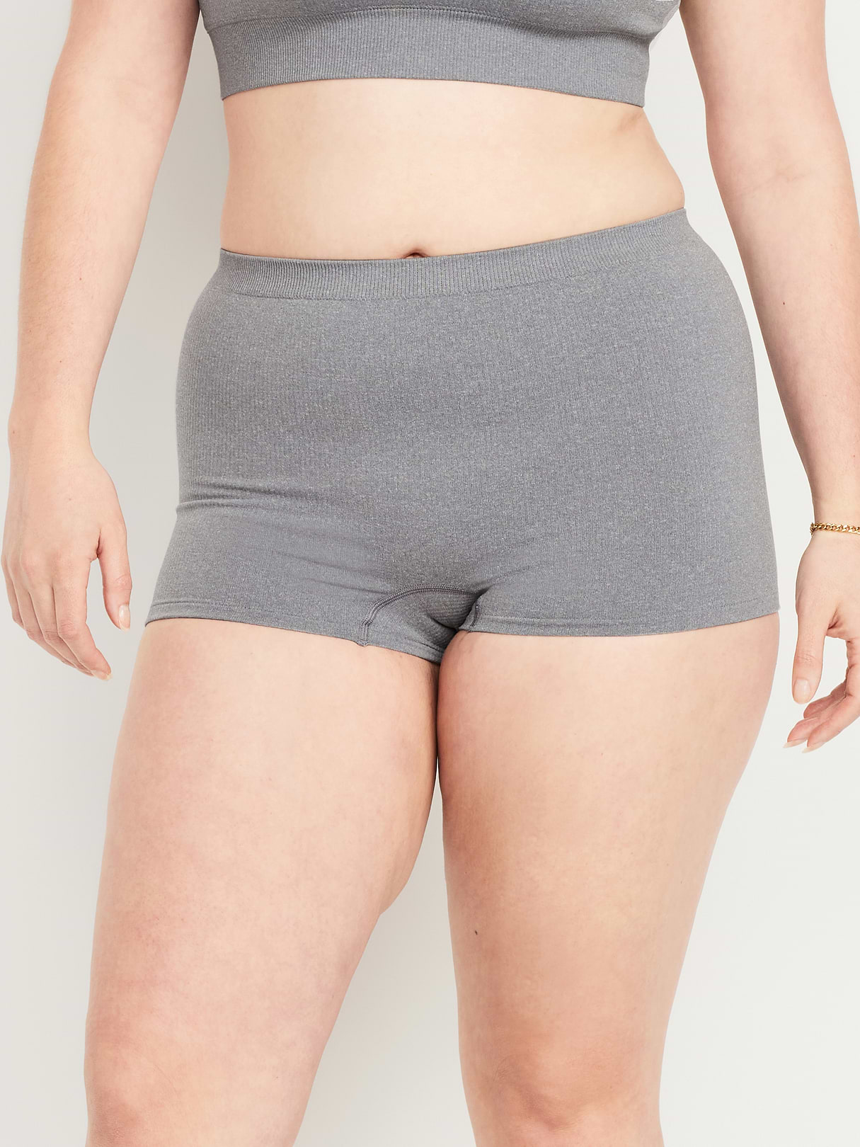 Mid-Rise Seamless Ribbed Boyshort Underwear - Medium Heather Gray
