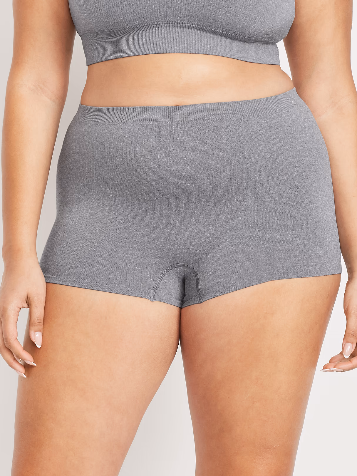 Mid-Rise Seamless Ribbed Boyshort Underwear - Medium Heather Gray