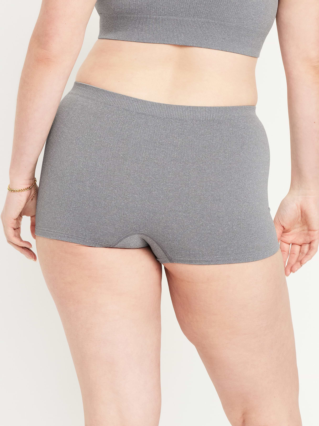 Mid-Rise Seamless Ribbed Boyshort Underwear - Medium Heather Gray