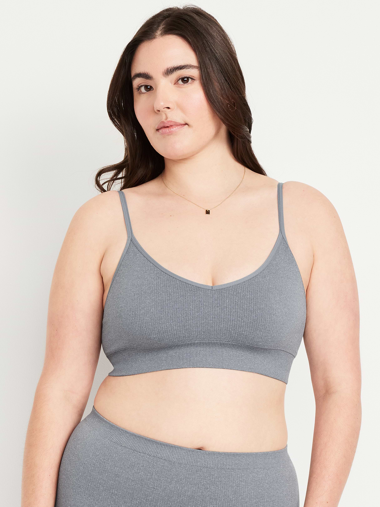 Seamless Ribbed Longline Bra - Medium Heather Gray