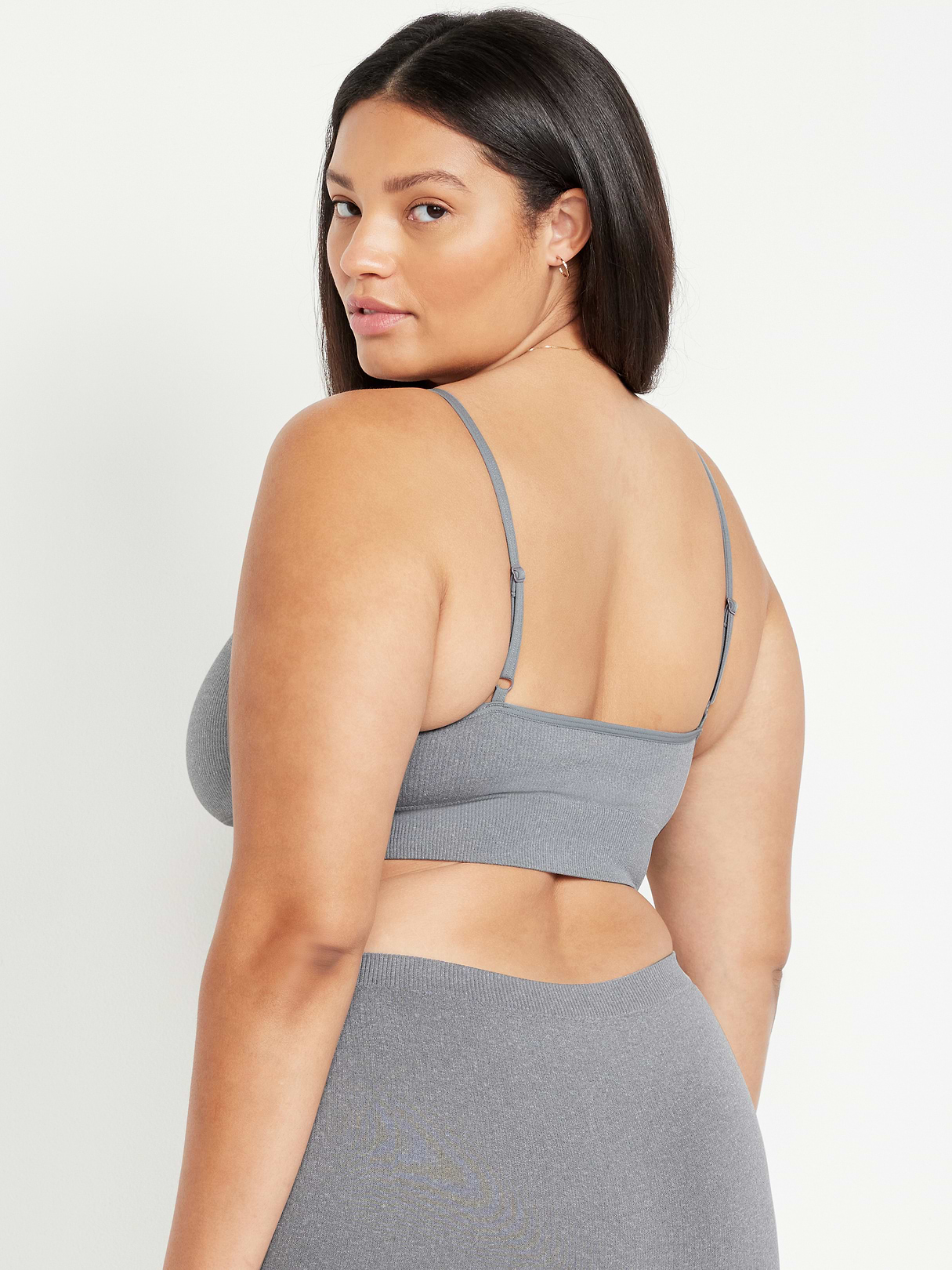 Seamless Ribbed Longline Bra - Medium Heather Gray