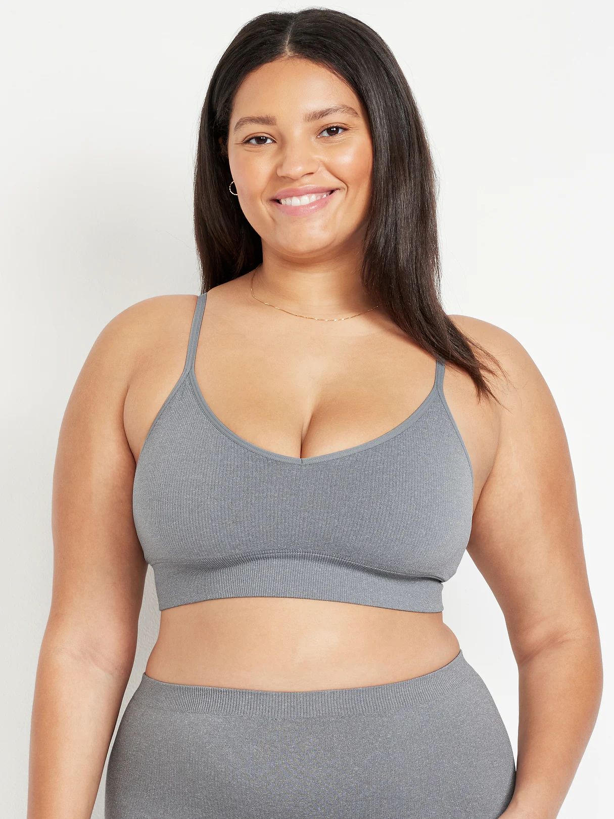 Seamless Ribbed Longline Bra - Medium Heather Gray