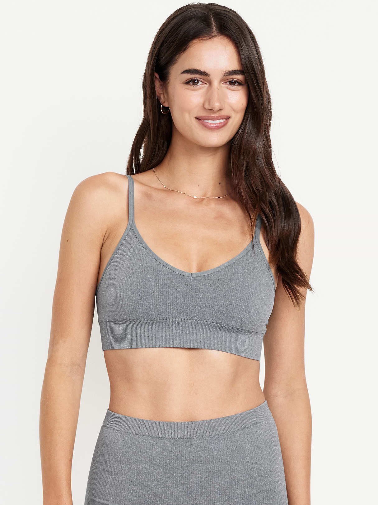 Seamless Ribbed Longline Bra - Medium Heather Gray
