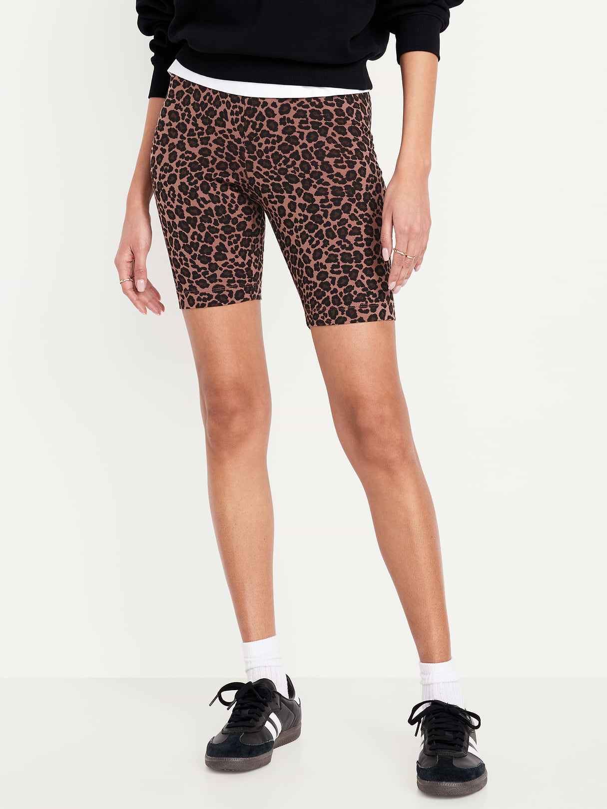 High-Waisted Cotton Biker Shorts -- 8-inch inseam - Cheetah