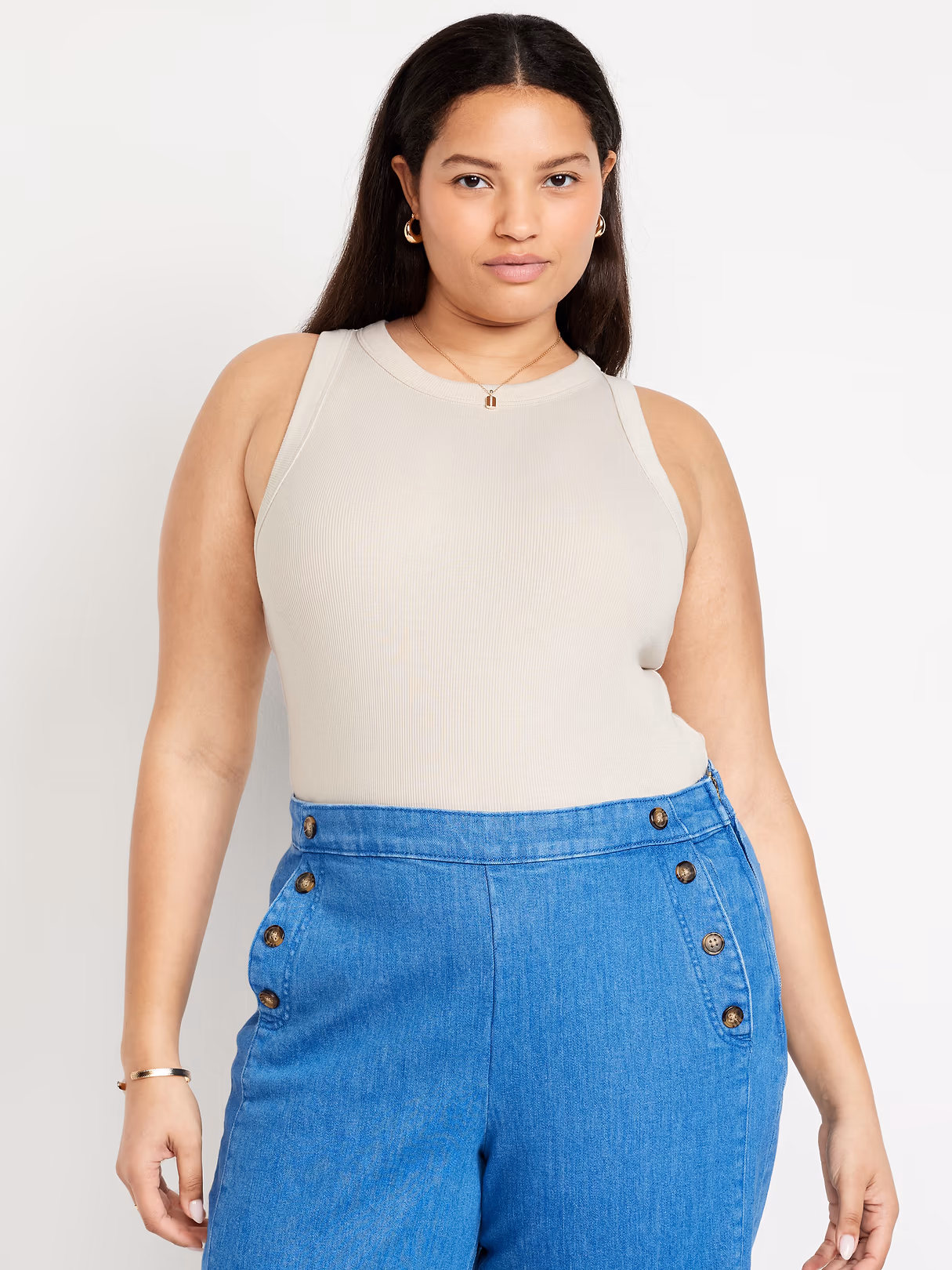 Crop Ribbed Tank Top - Wish Bone