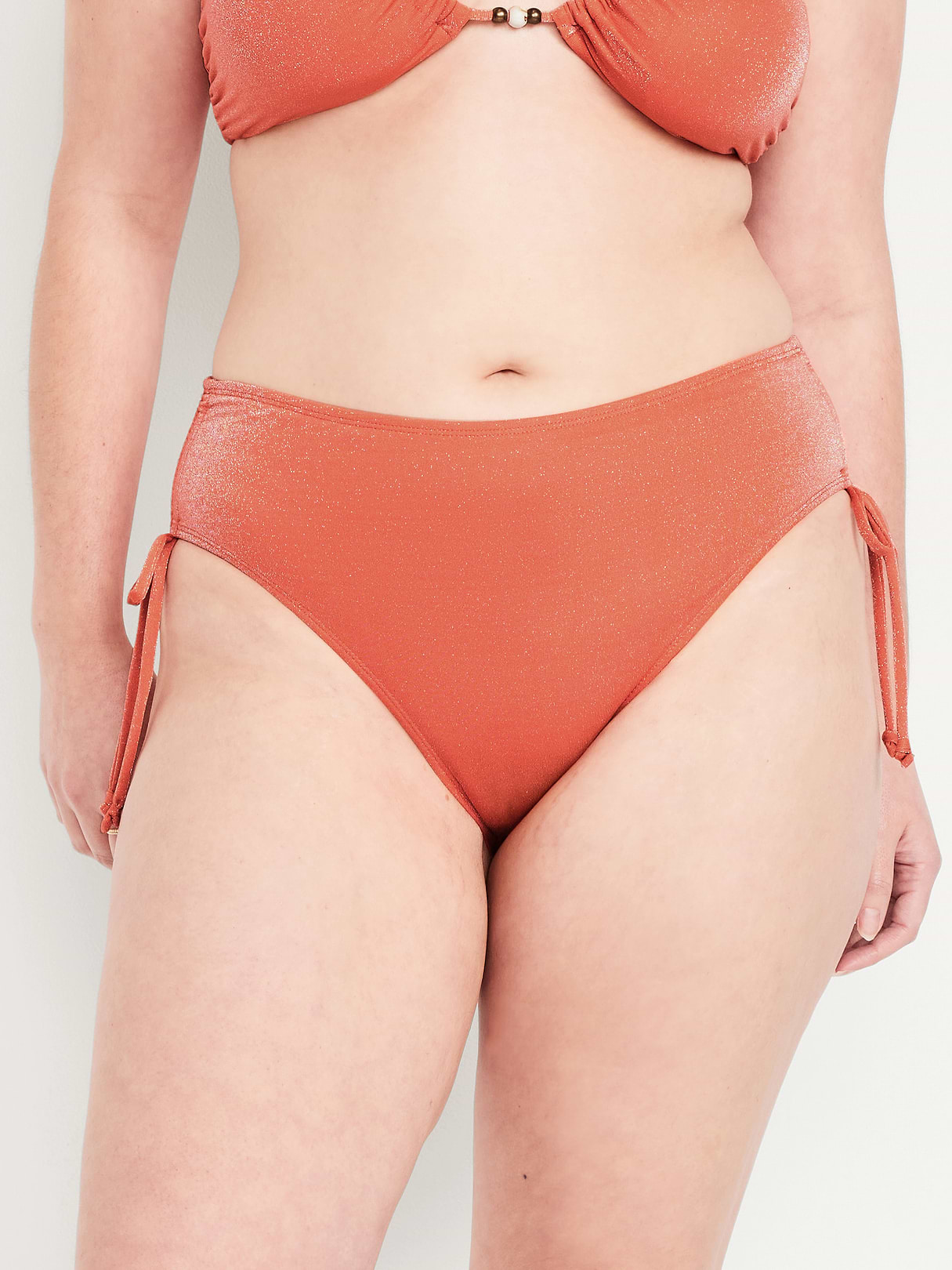 Mid-Rise Side-Tie Shine Bikini Swim Bottoms - Coral Tropics