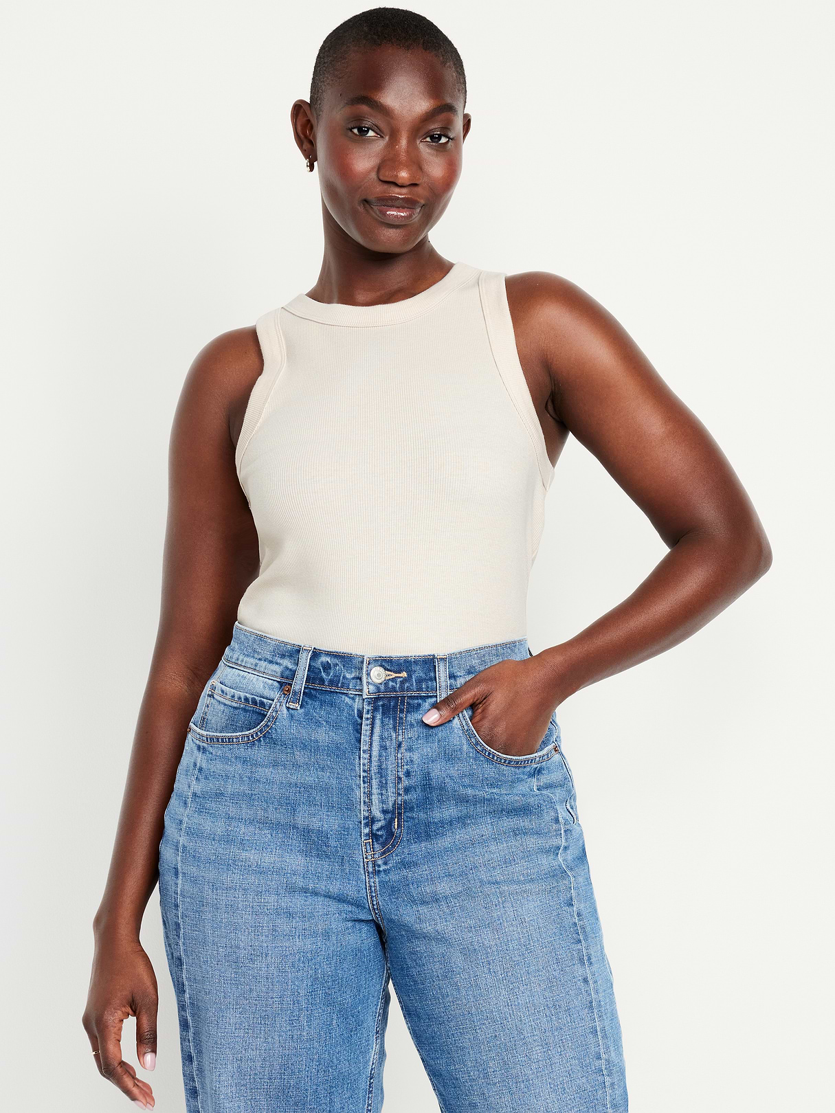 Crop Ribbed Tank Top - Wish Bone