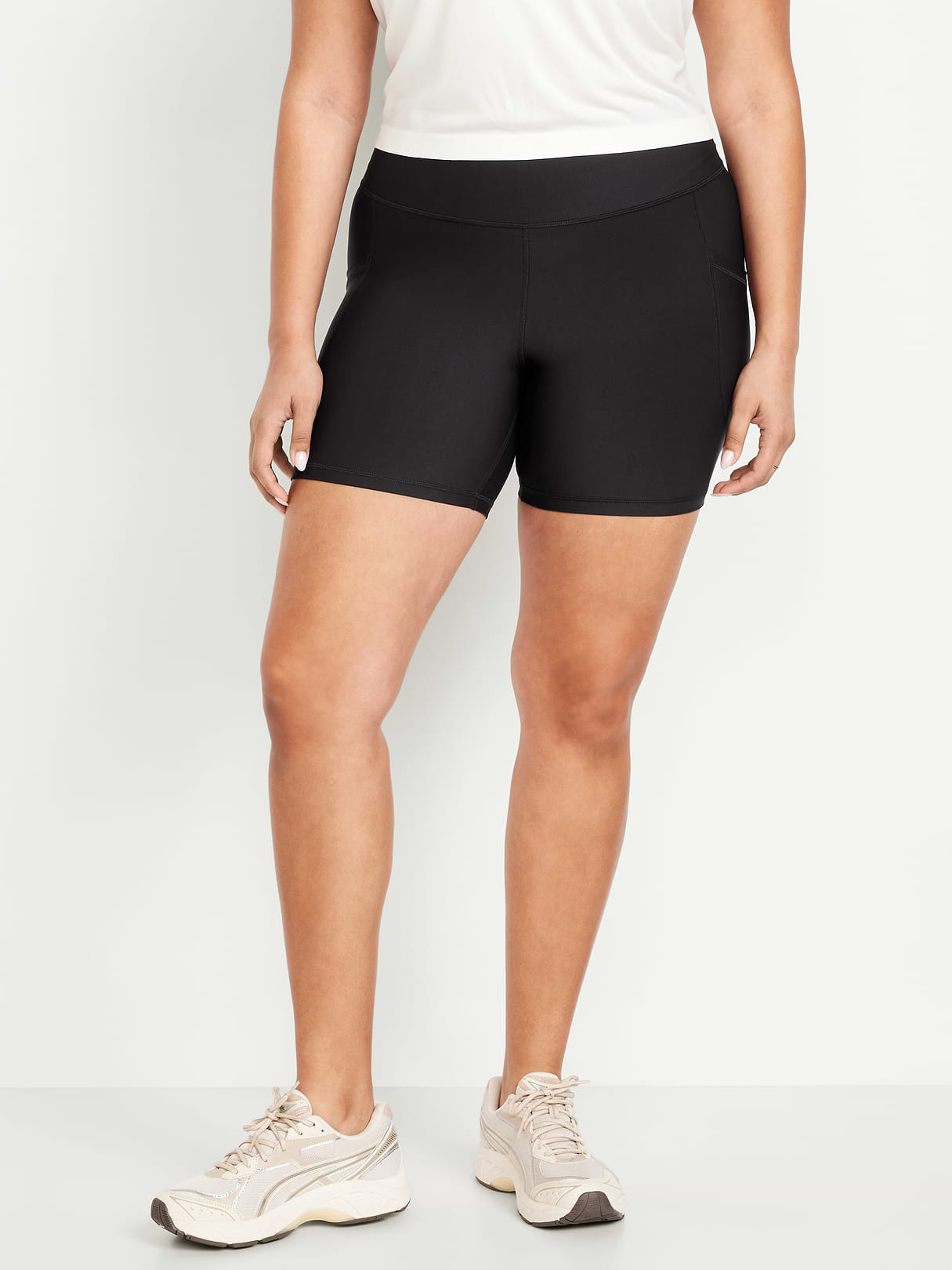 High-Waisted PowerSoft Pocket Biker Shorts -- 6-inch inseam - Black Jack