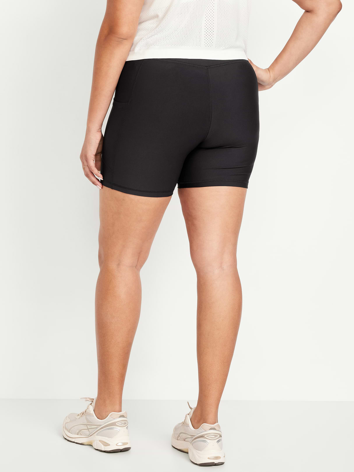 High-Waisted PowerSoft Pocket Biker Shorts -- 6-inch inseam - Black Jack