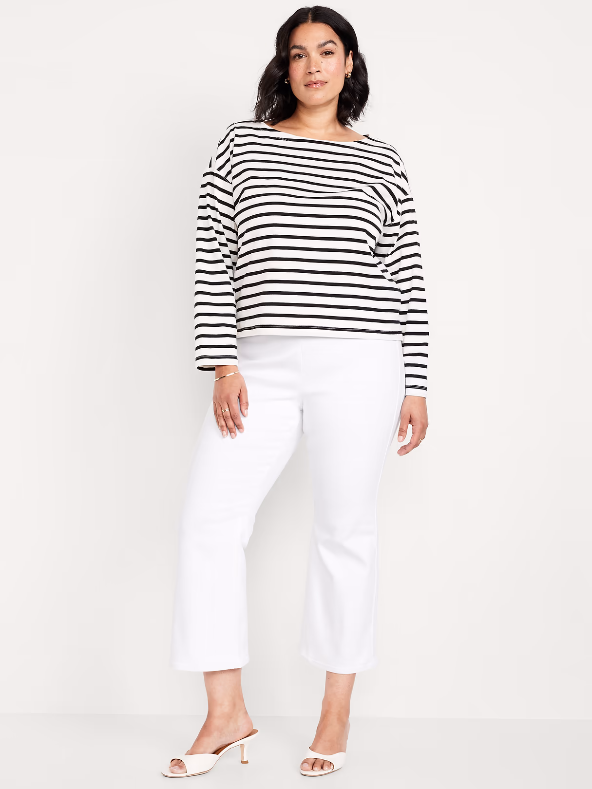 High-Waisted Weekender Pull-On Crop Flare Jeans - White Wash