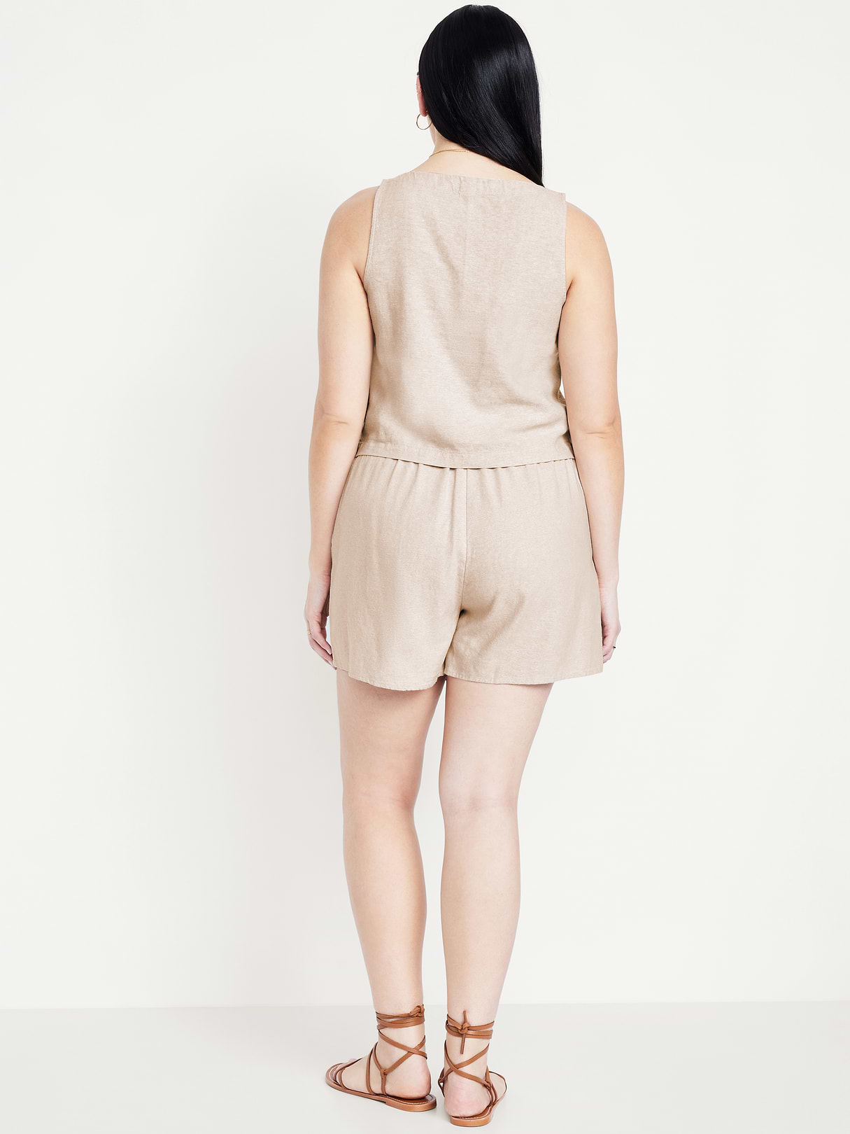 High-Waisted Faux-Wrap Linen-Blend Mini Skort - Neutral