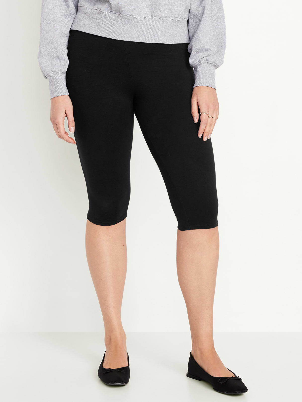 High-Waisted Fashion Layering Capri Legging - Black Jack