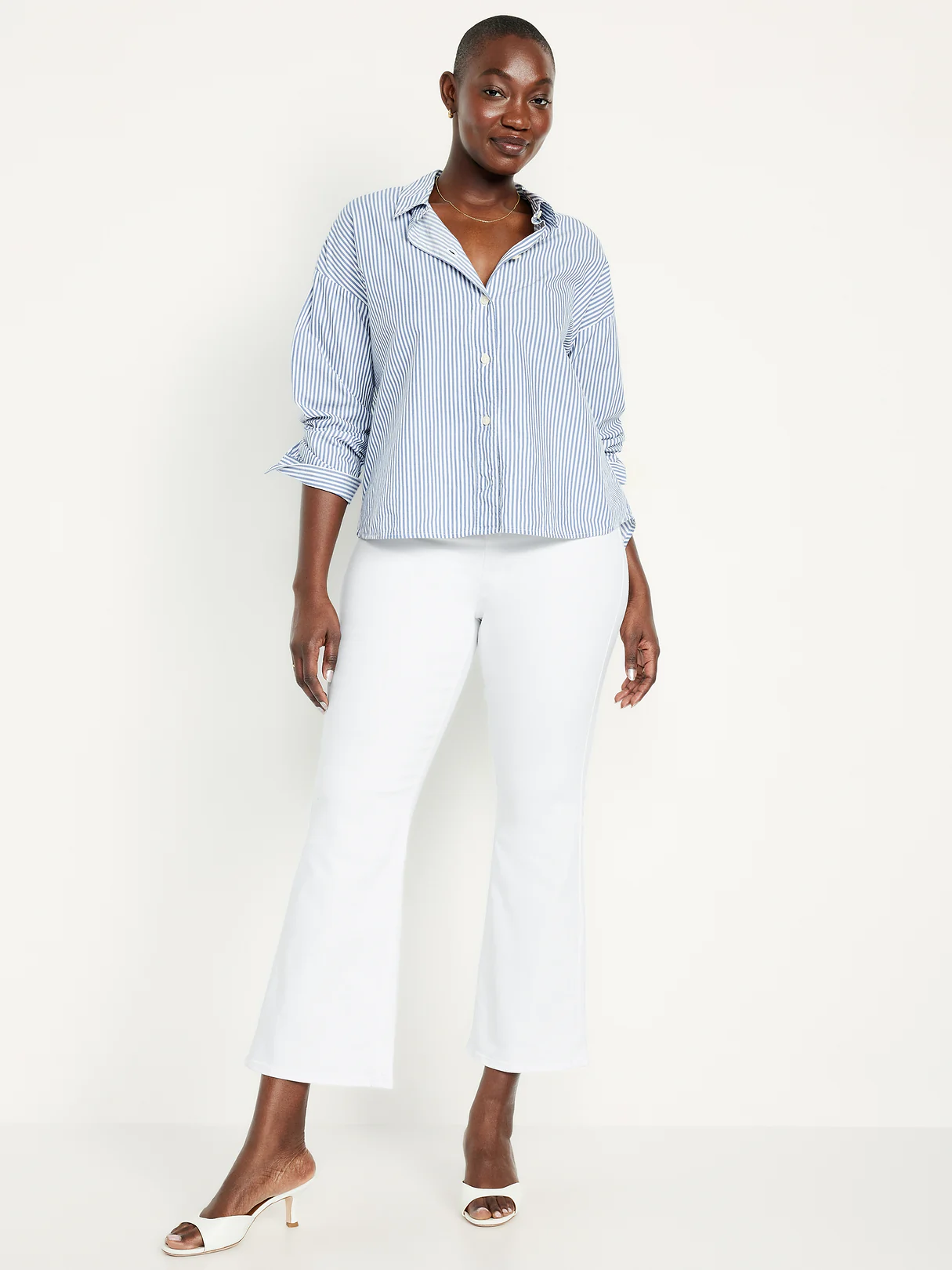 High-Waisted Weekender Pull-On Crop Flare Jeans - White Wash