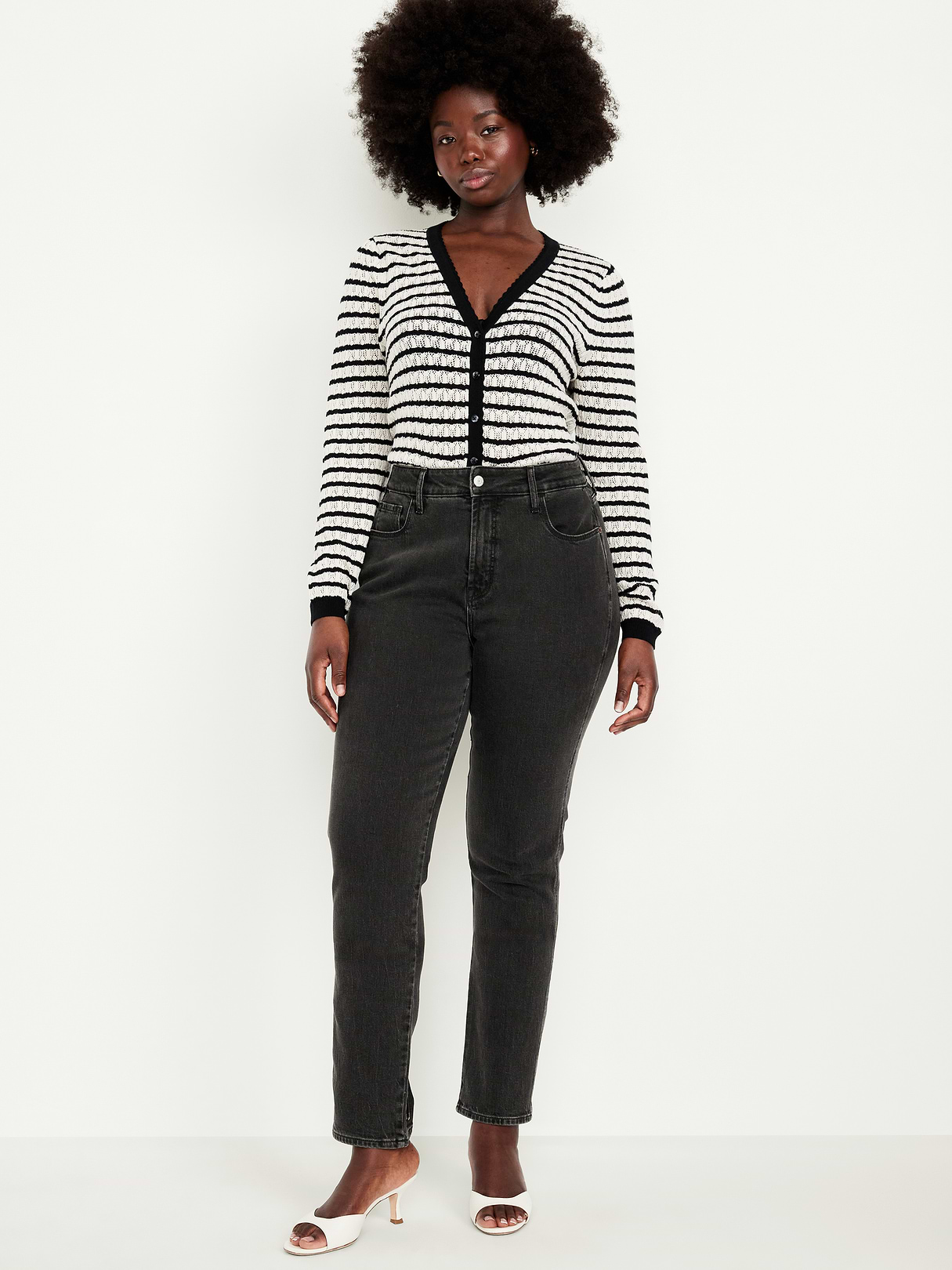 Curvy High-Waisted Vintage Slim Jeans - Faded Black Wash
