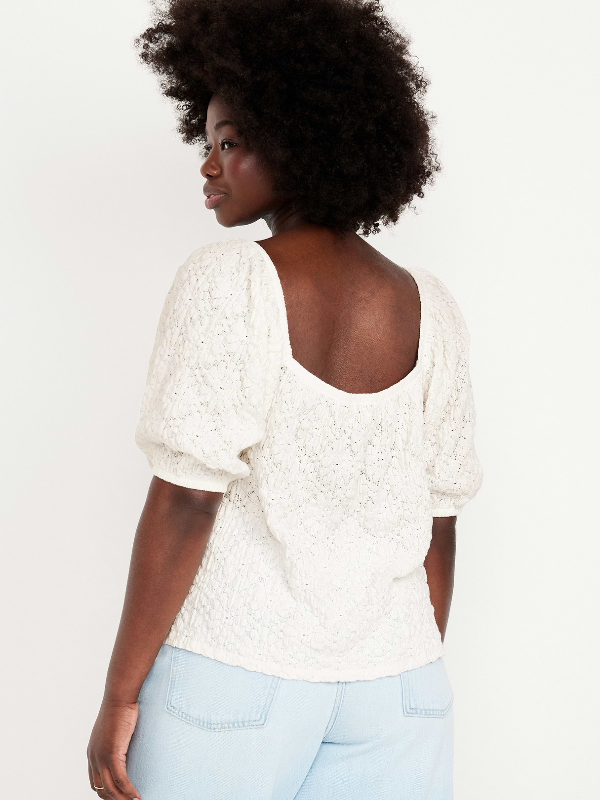Puff-Sleeve Lace Top - Sea Salt