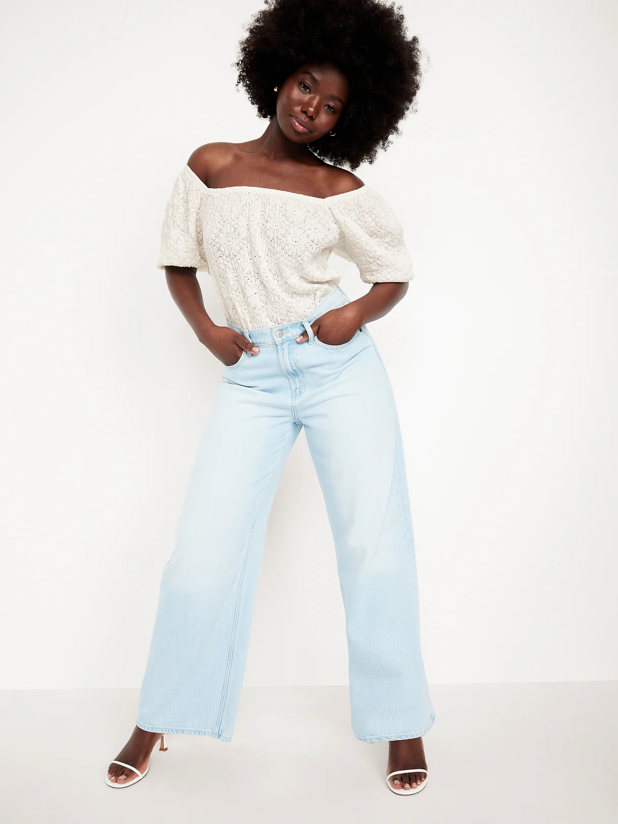 Puff-Sleeve Lace Top - Sea Salt