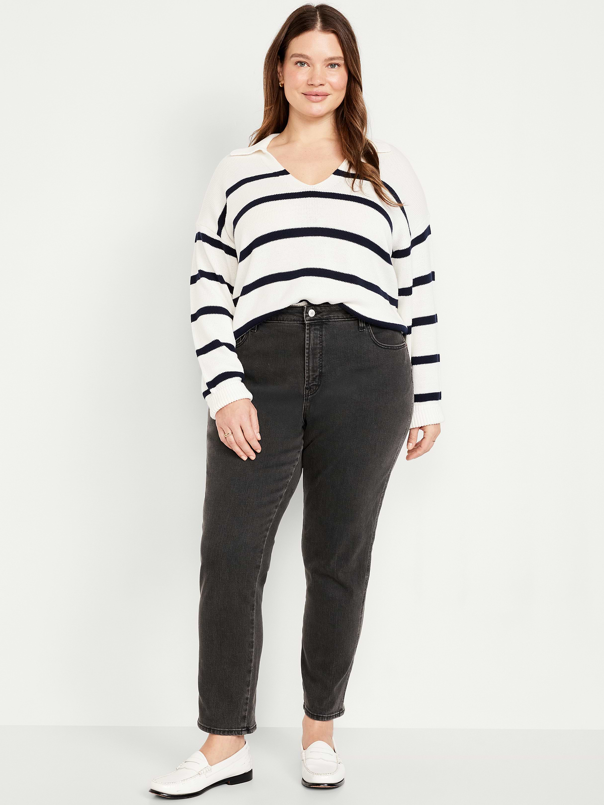 Curvy High-Waisted Vintage Slim Jeans - Faded Black Wash