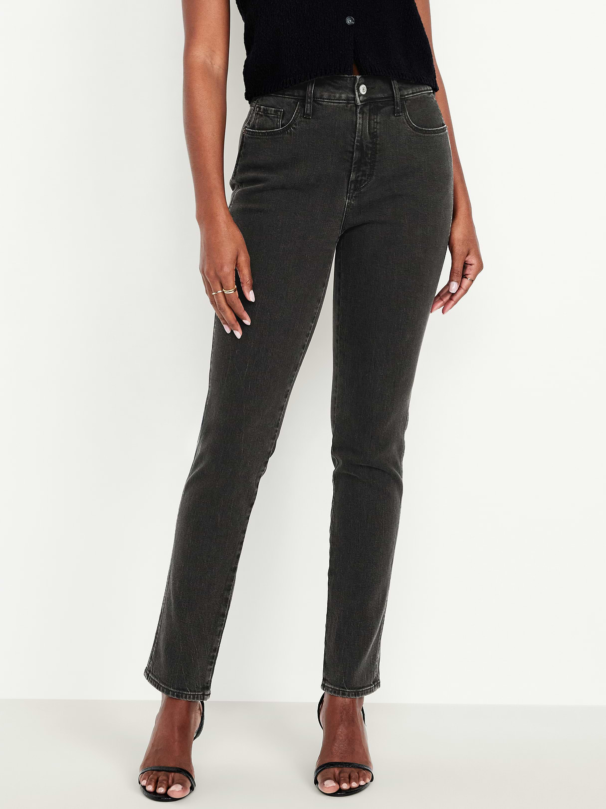 Curvy High-Waisted Vintage Slim Jeans - Faded Black Wash