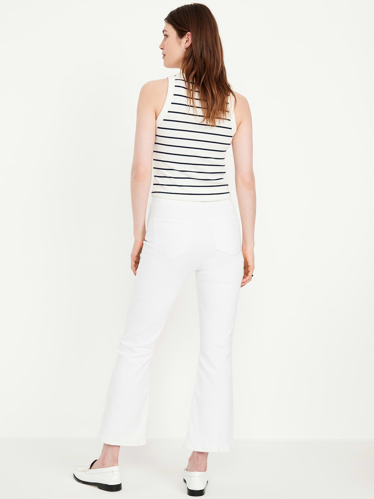 High-Waisted Weekender Pull-On Crop Flare Jeans - White Wash