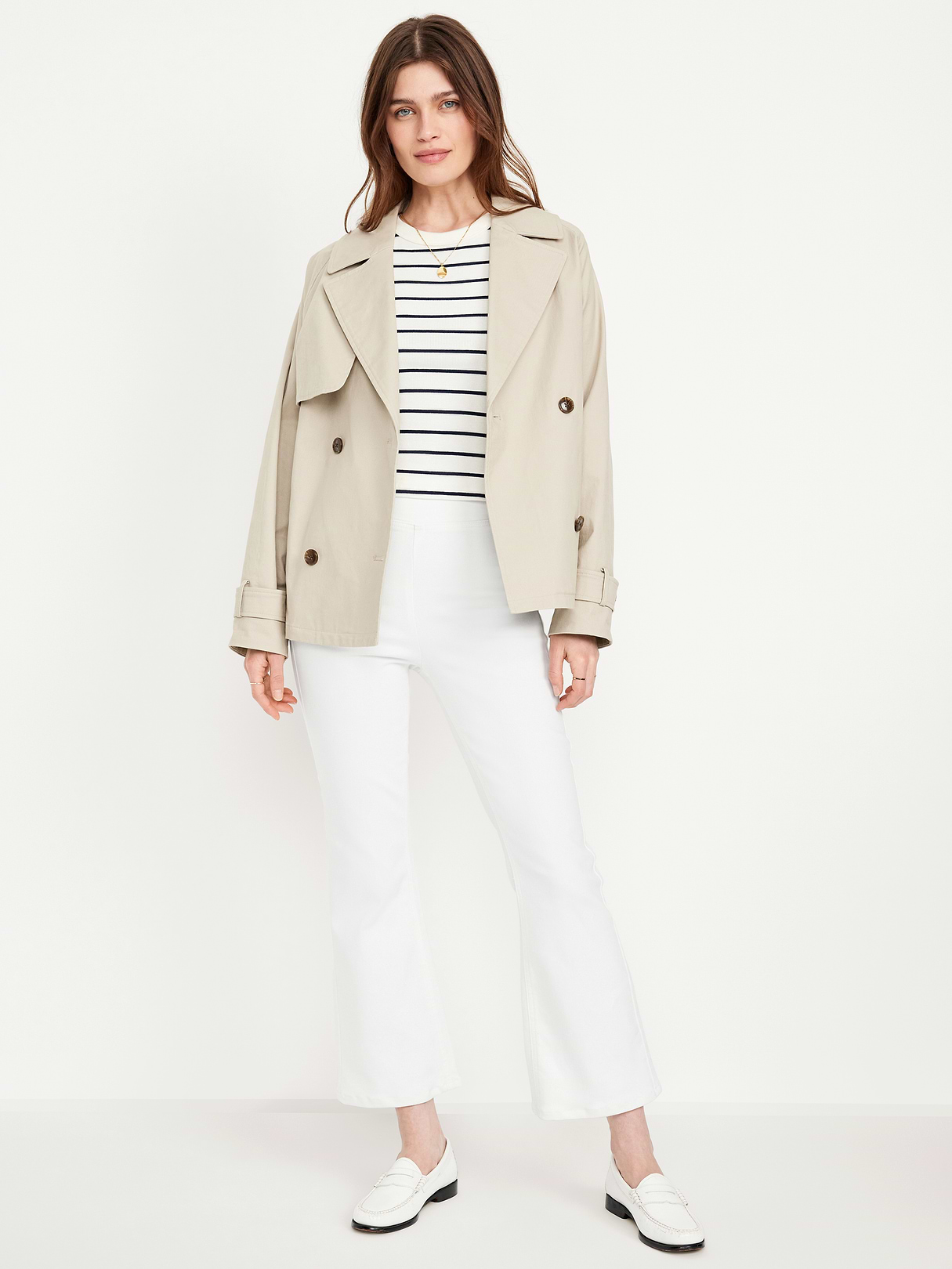 High-Waisted Weekender Pull-On Crop Flare Jeans - White Wash