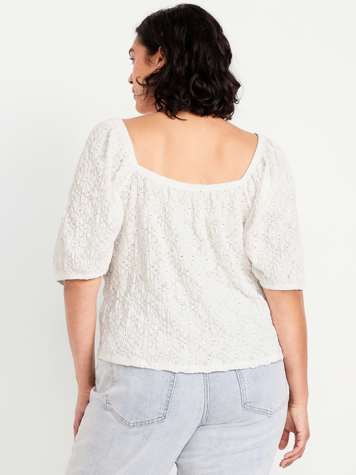 Puff-Sleeve Lace Top - Sea Salt