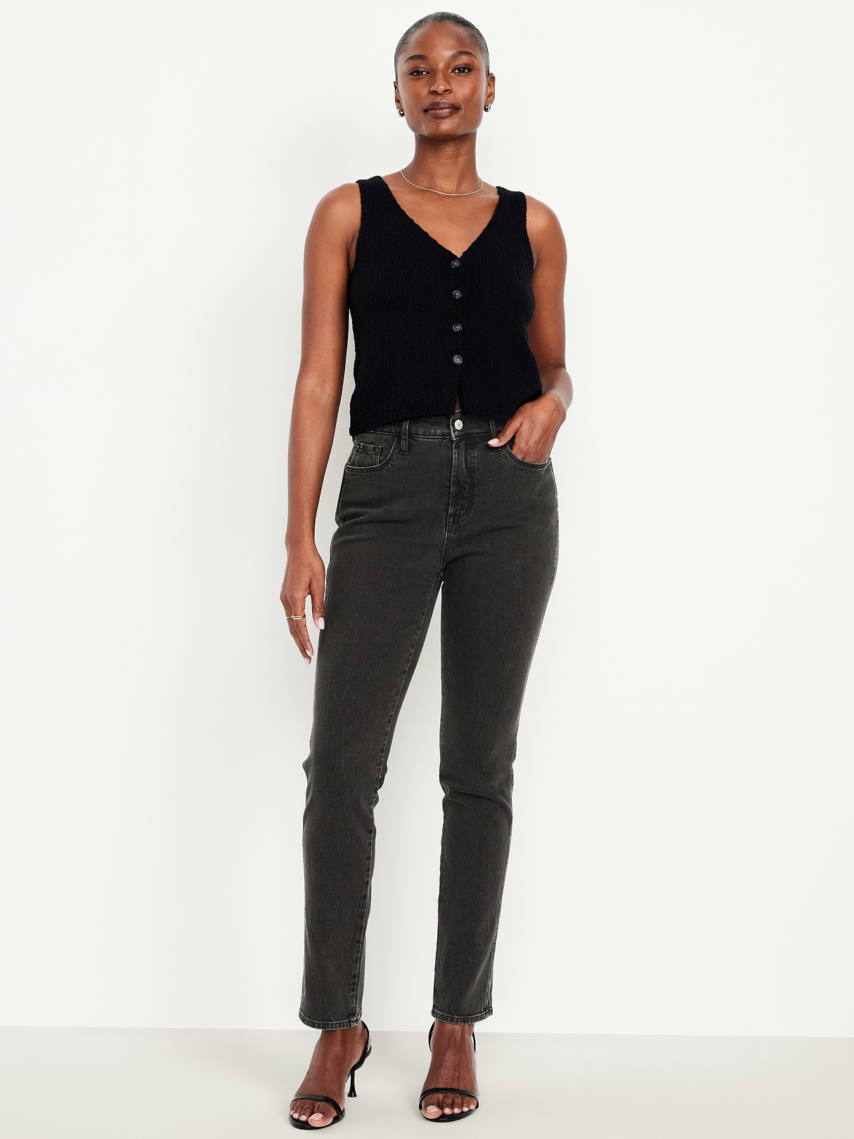 Curvy High-Waisted Vintage Slim Jeans - Faded Black Wash