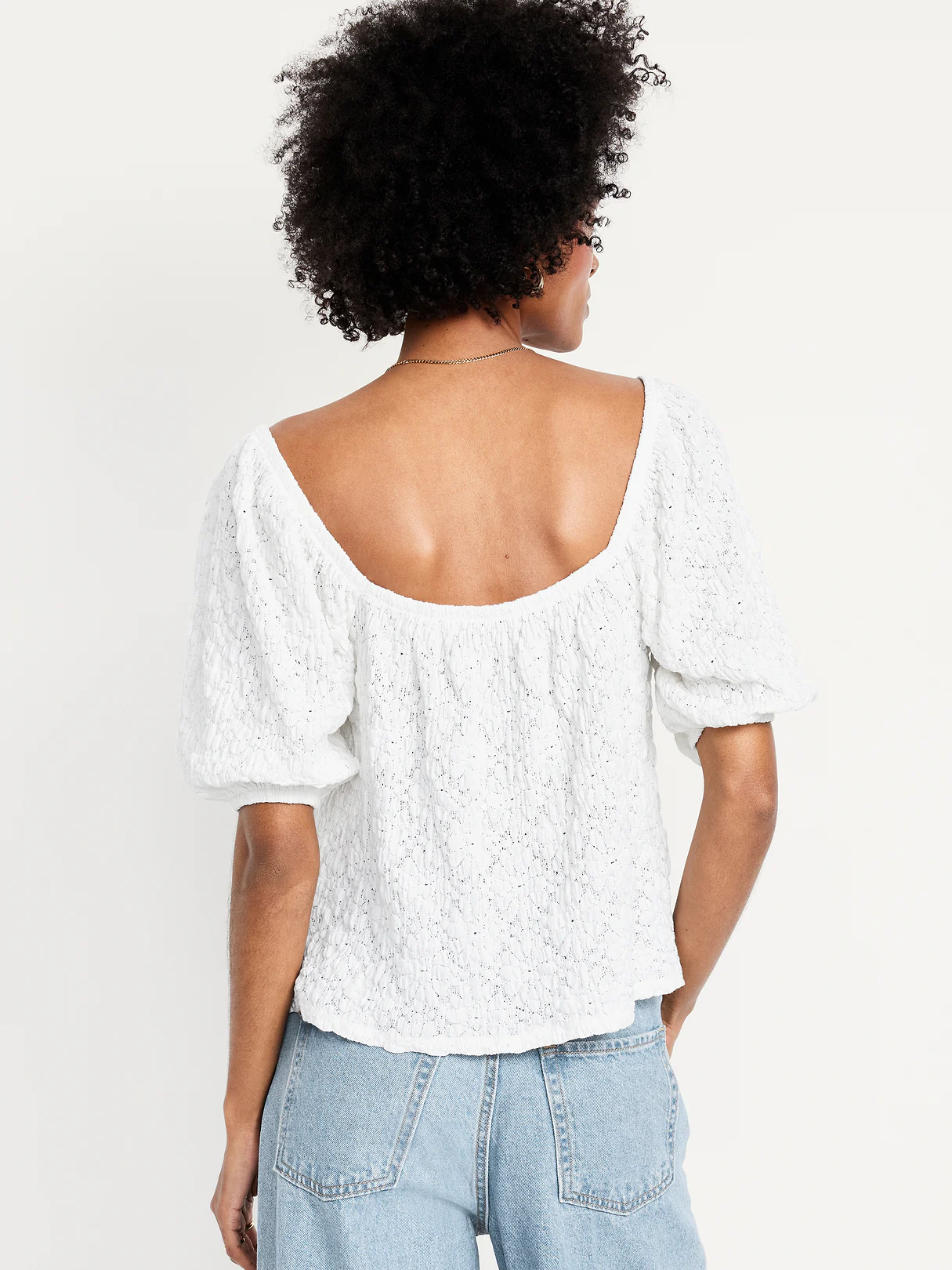 Puff-Sleeve Lace Top - Sea Salt